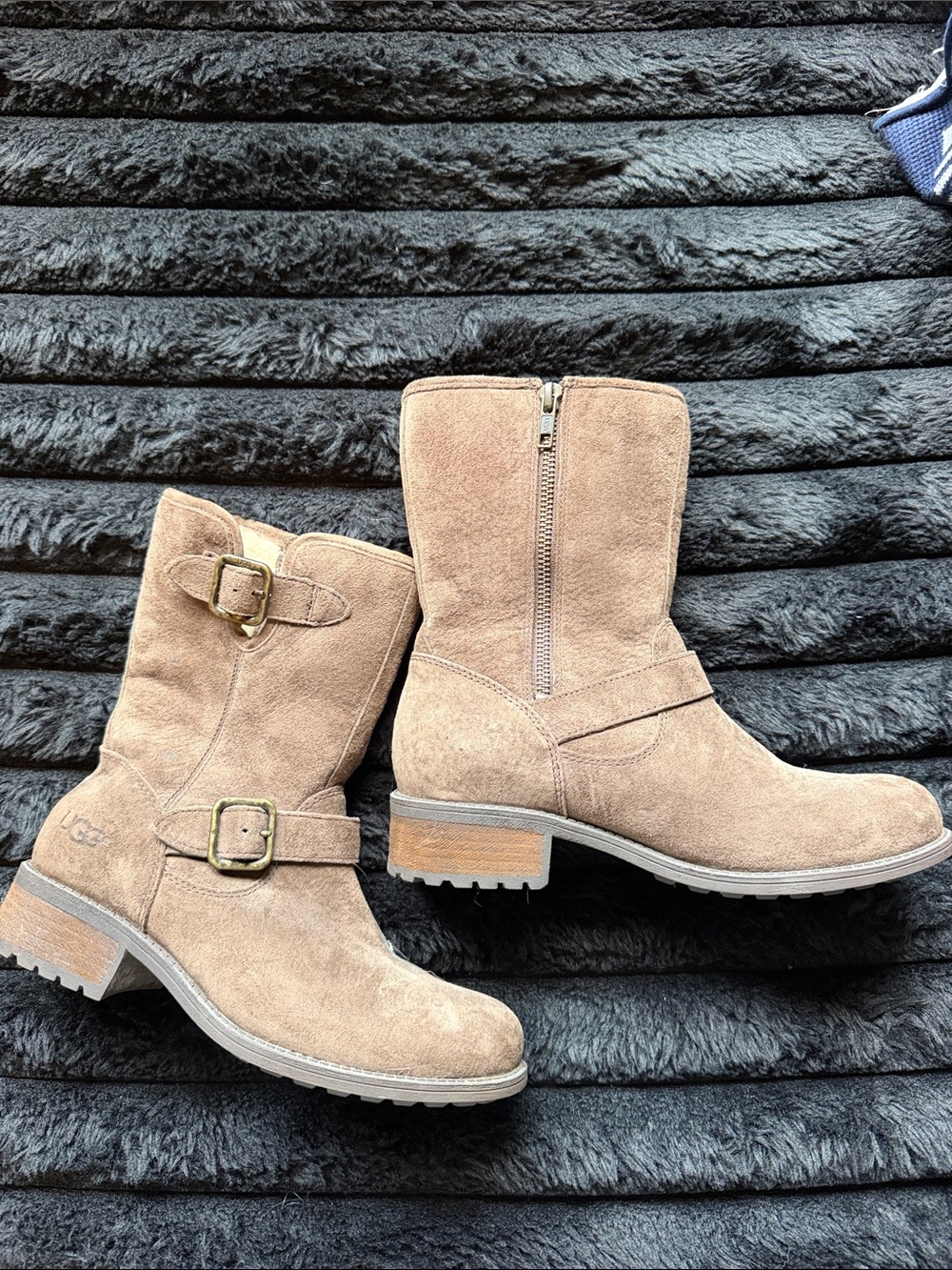 UGG Women's Suede Short Buckle Boots in Taupe